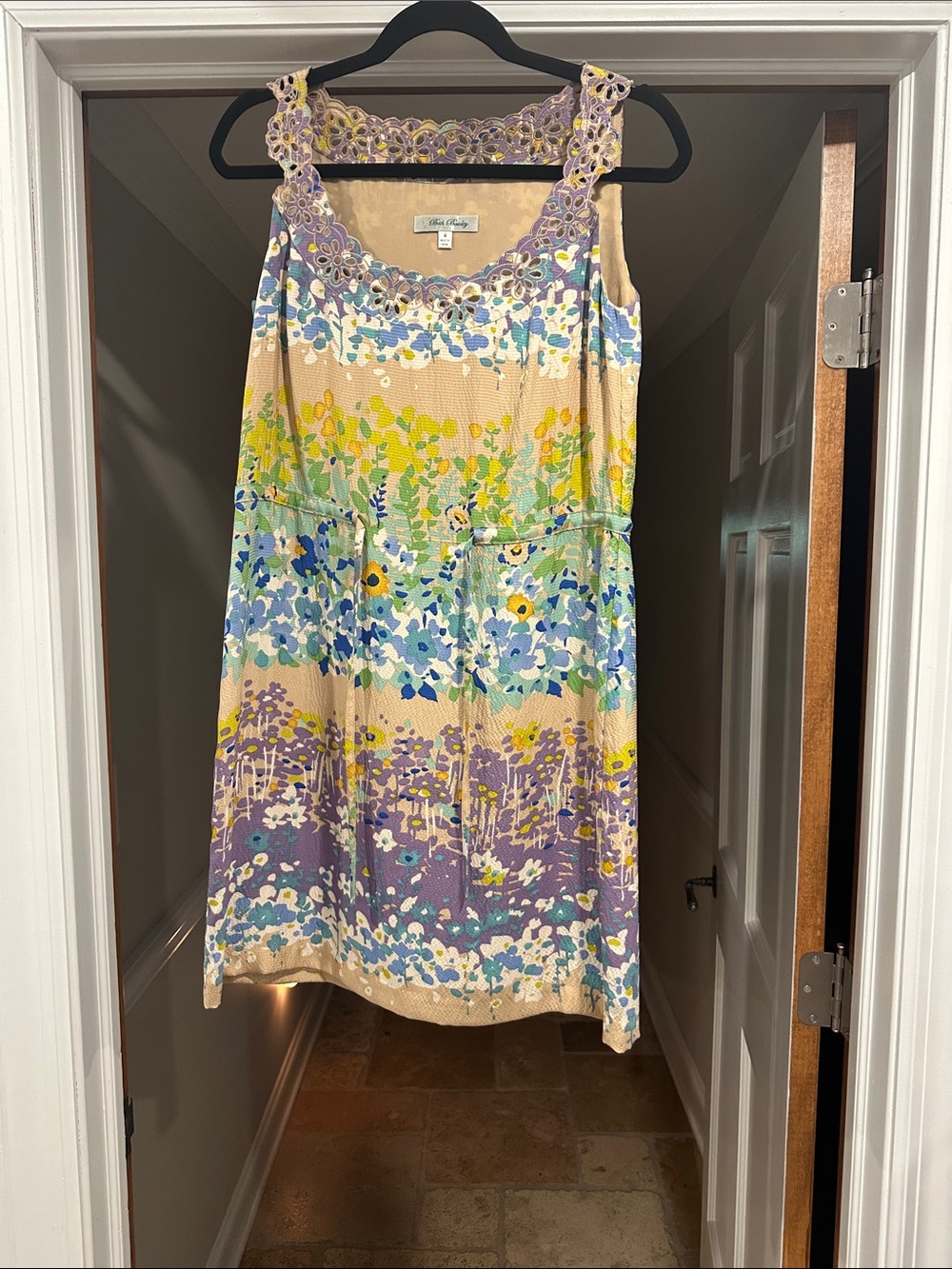 Beth Bowley- Floral Crochet-Trim Sleeveless Dress in Lavender & Cream
